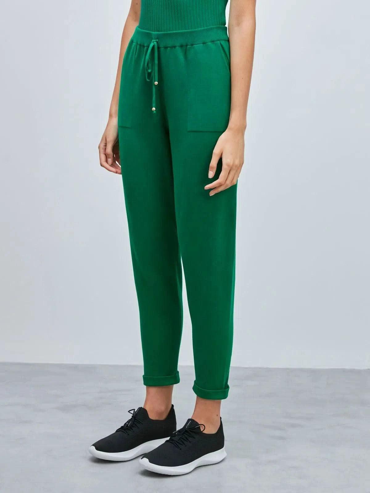 Calça Tricô com Barra Italiana Verde Pinheiro