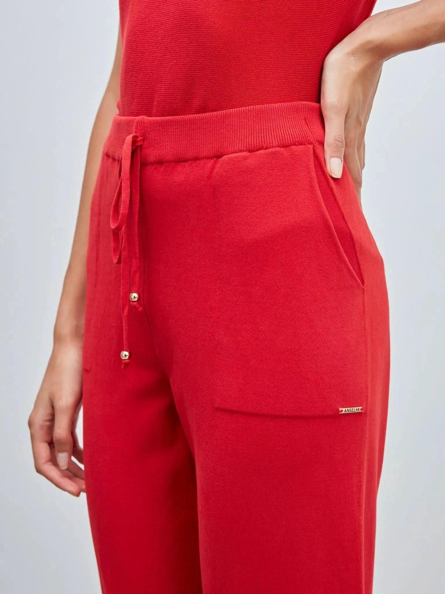 Calça em Tricô com Barra Italiana Vermelho