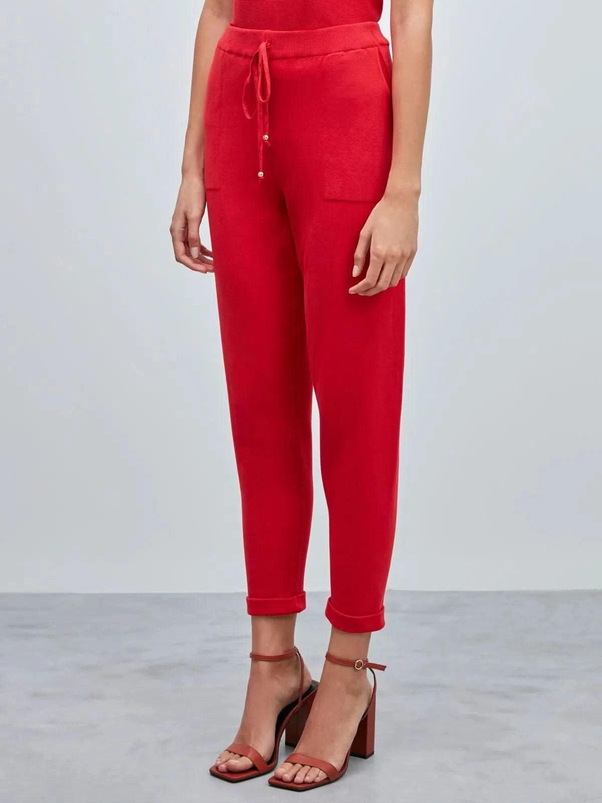 Calça em Tricô com Barra Italiana Vermelho