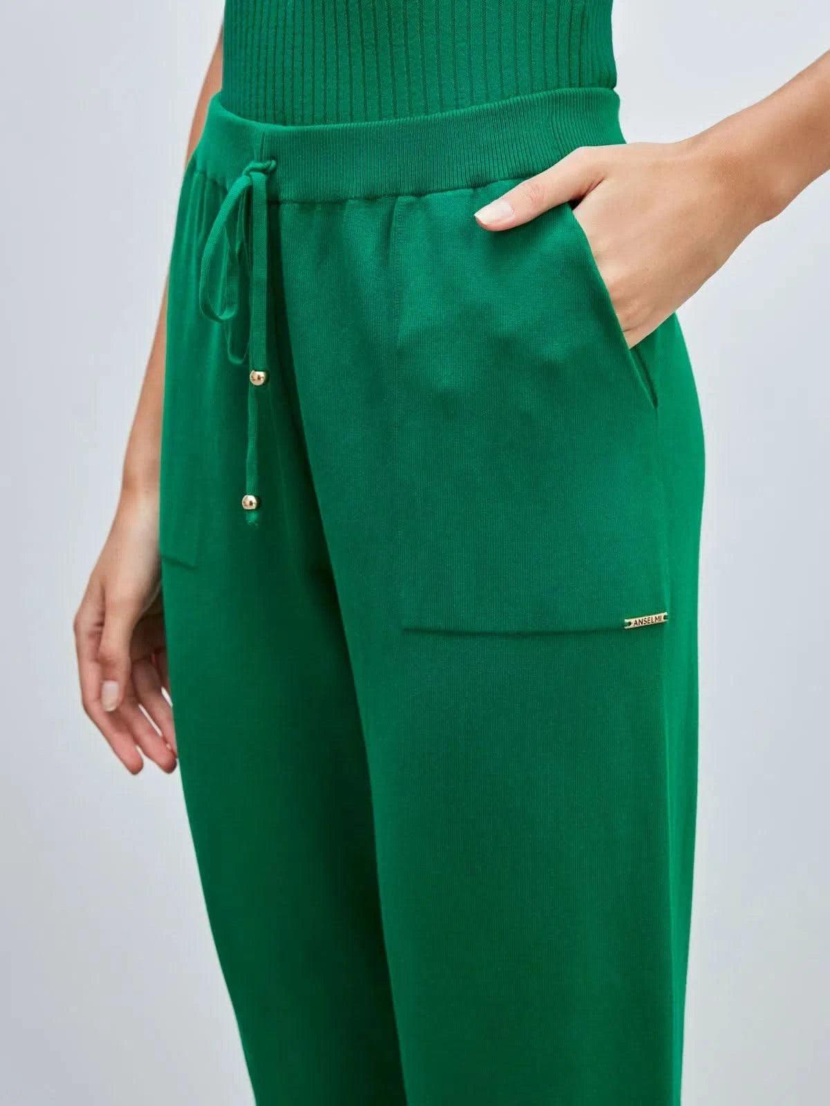 Calça Tricô com Barra Italiana Verde Pinheiro