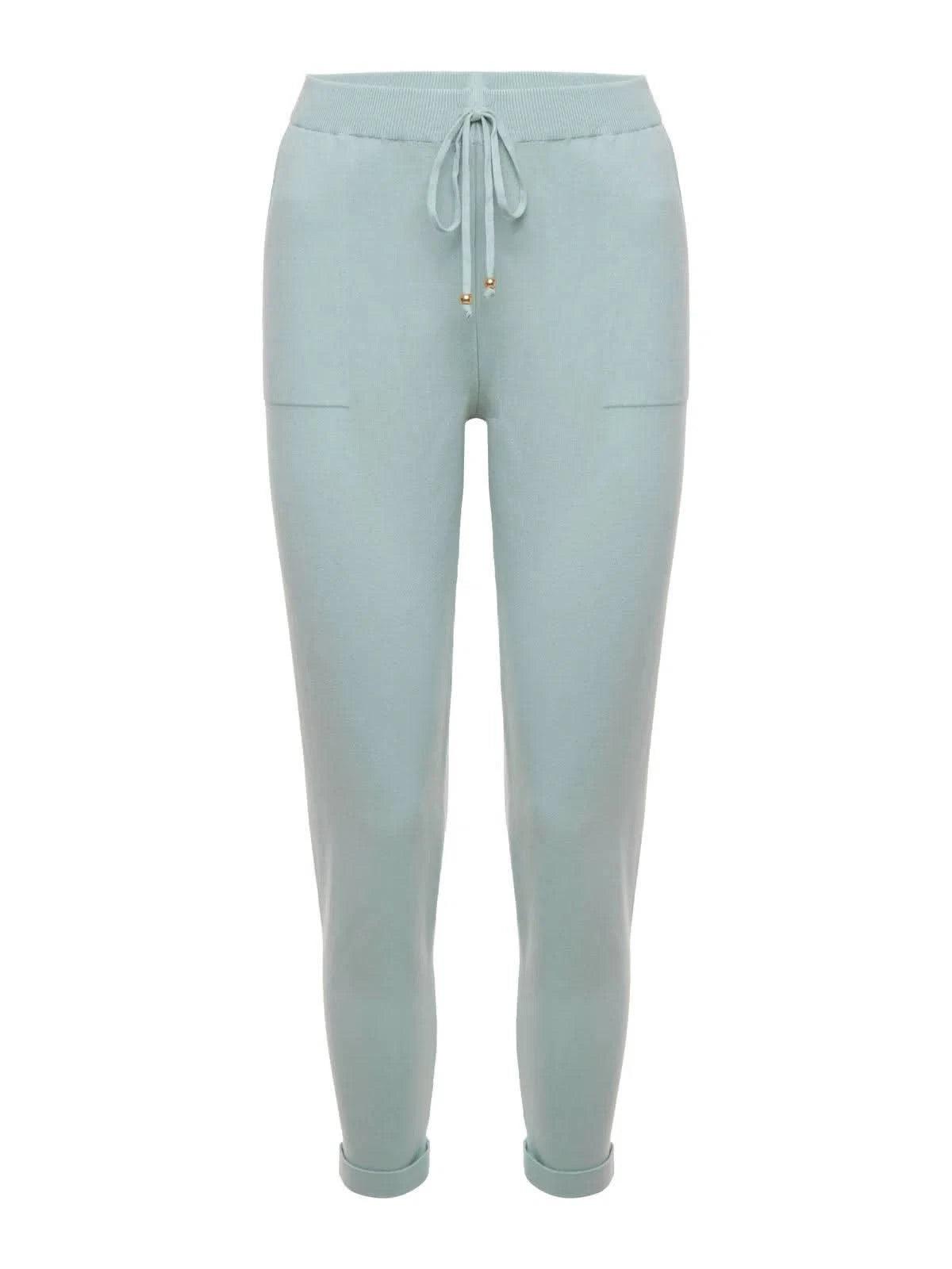Calça em Tricô com Barra Italiana Verde Água