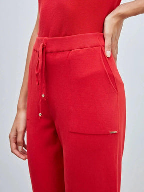 Calça em Tricô com Barra Italiana Vermelho