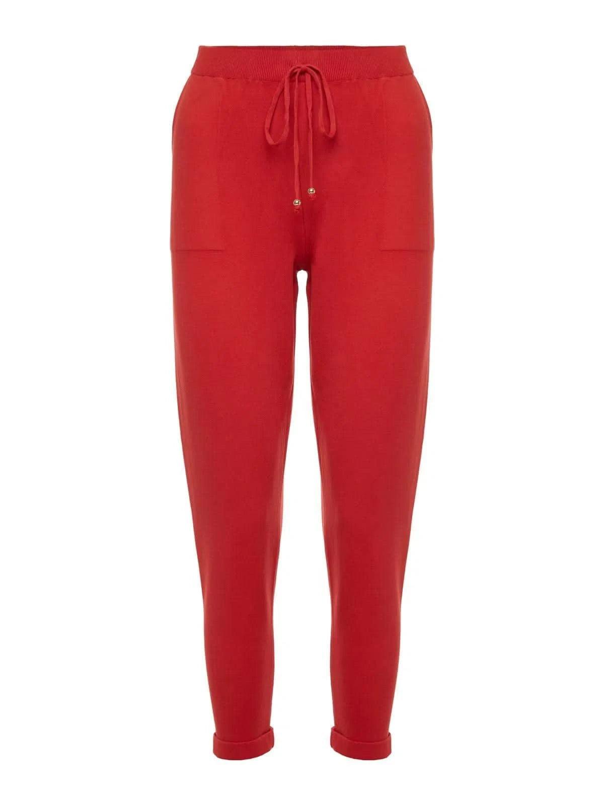 Calça em Tricô com Barra Italiana Vermelho