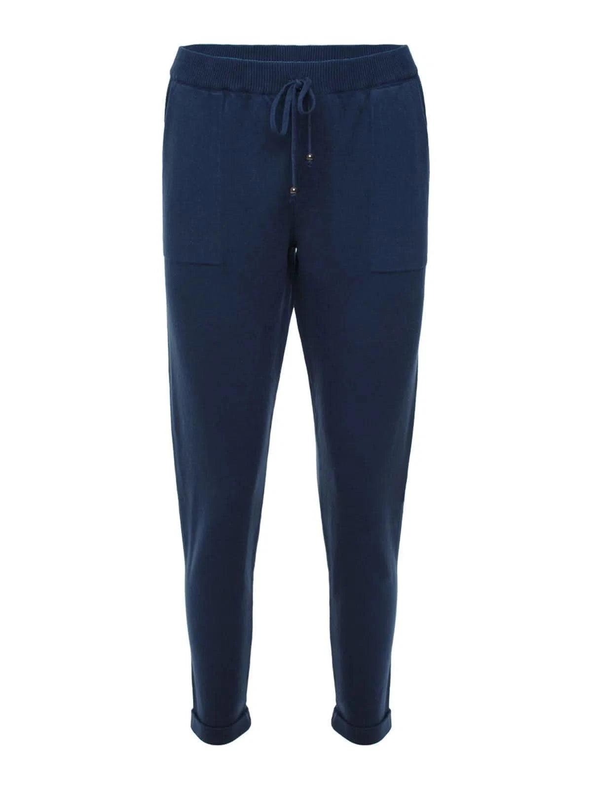 Calça em Tricô com Barra Italiana Azul Marinho