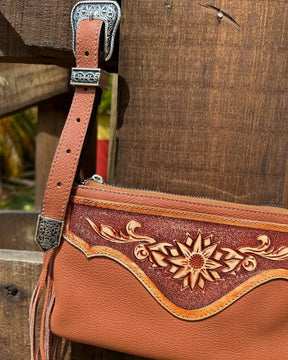 Bolsa de couro franjas marrom Lone Star
