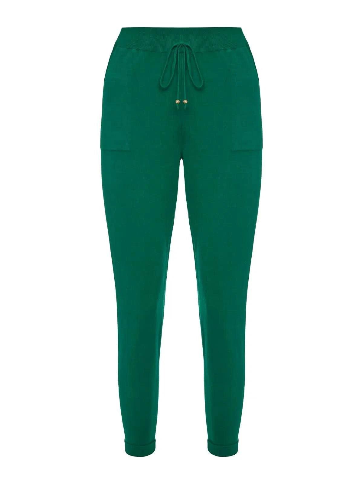 Calça Tricô com Barra Italiana Verde Pinheiro